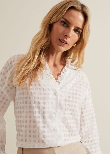 Phase Eight Tara Textured Frill Shirts White Australia | KG3928715